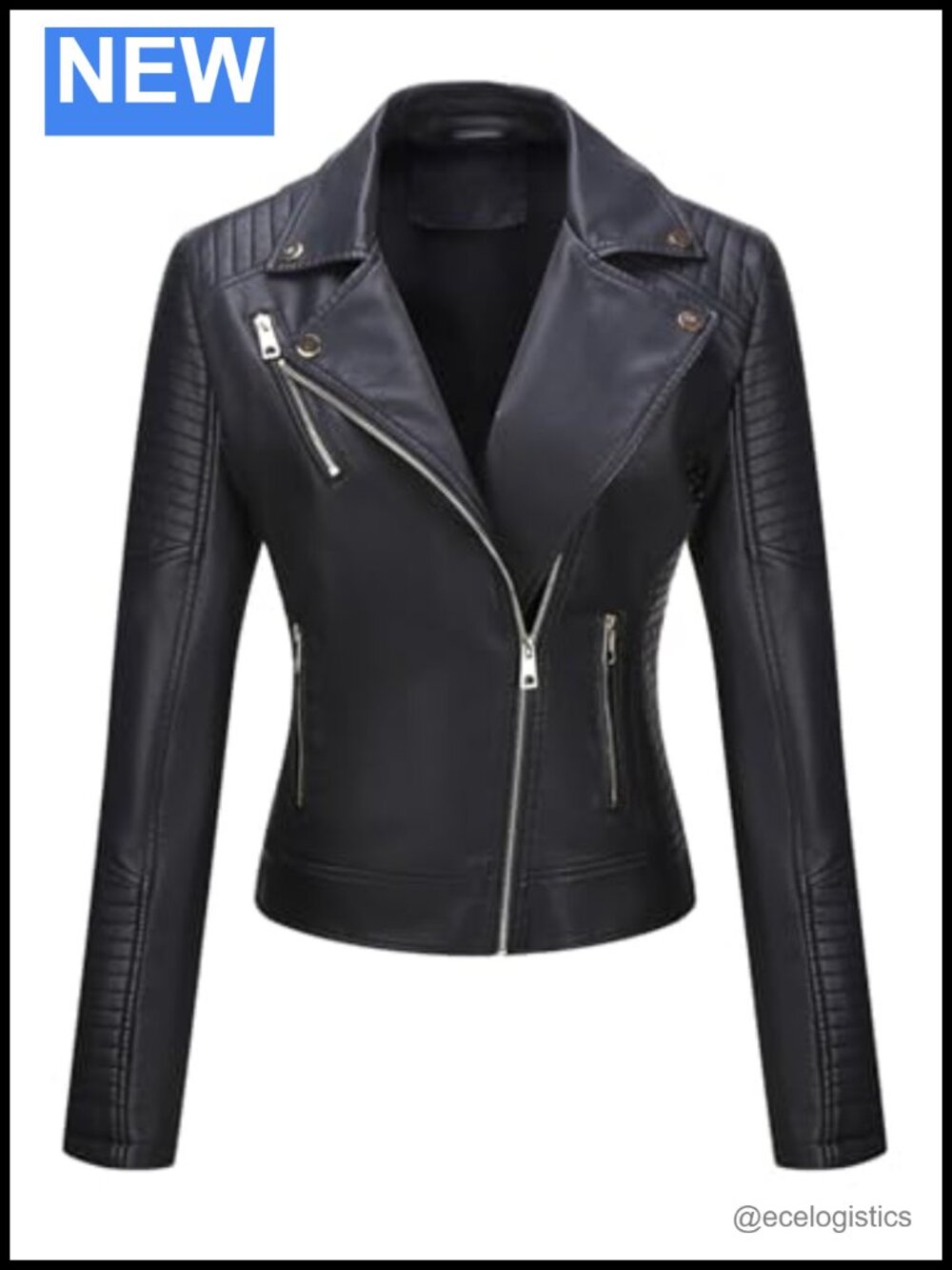 Women's Faux Leather Motorcycle Cropped Coat Lapel Collar Moto Jacket